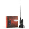 Two handheld transceivers (PK-501-2A) with a black docking cradle beside a red patterned box labeled TEPEK Radio.
